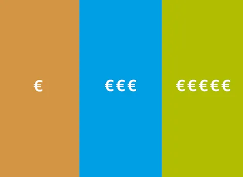 Icons, welche die Preisklassen einer neuen Heizungsanlage symbolisieren.