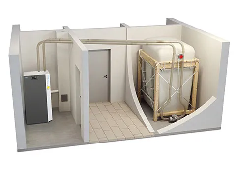Kompakter Pellettank im Kellerraum
