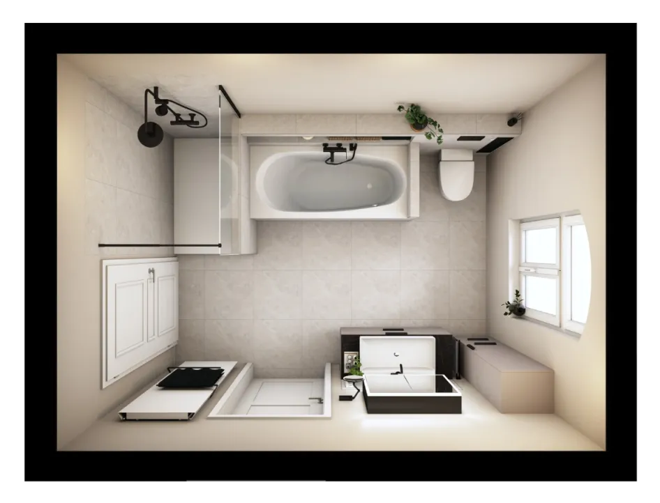 Modernes Badezimmerplan mit Badewanne und Dusche